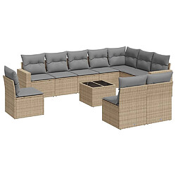 vidaXL Salon de jardin 11 pcs avec coussins beige résine tressée