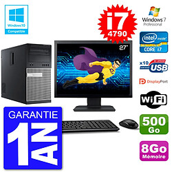 PC Tour DELL 9020 Ecran 27" i7-4790 RAM 8Go Disque 500Go Graveur DVD Wifi W7 - Occasion