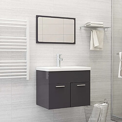 vidaXL Ensemble de meubles de salle de bain Gris brillant Aggloméré 