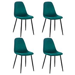 Hooma Lot de 4 chaises scandinaves confortables en velours et métal - Vert Lot de 4 chaises scandinaves en velours