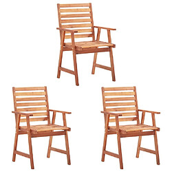 Maison Chic Lot de 3 Chaises à dîner de jardin avec coussins,Fauteuil/Chaises à manger d'extérieur Acacia massif -MN17009