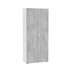 Avis Pegane Armoire  meuble de rangement en panneau de particules mélaminé coloris blanc mat et gris ciment - Hauteur 182 x Longueur 80 cm x Profondeur 37 cm