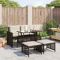 vidaXL Salon de jardin avec coussins 4 pcs marron résine tressée verre 