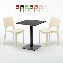 Grand Soleil Table carrée 60x60 noire avec 2 chaises colorées Paris Licorice, Couleur: Beige