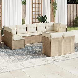 vidaXL Salon de jardin avec coussins 9 pcs beige résine tressée 