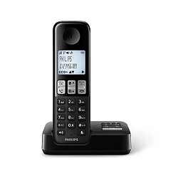 Philips D2551B / 01- Téléphone DECT sans fil avec 1 combiné avec répondeur, 50 noms / numéros et identification de l'appelant - Noir