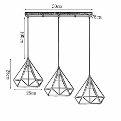 Acheter Stoex Suspension Luminaire Industrielle forme Diamant 25cm Contemporain, Lustre Abat-jour en Barre 3 Lamps E27 Vert