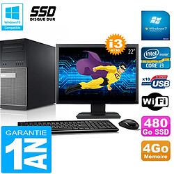 PC Tour DELL 9020 Core I3-4130 Ram 4Go Disque 480 Go SSD Wifi W7 Ecran 22" · Occasion 