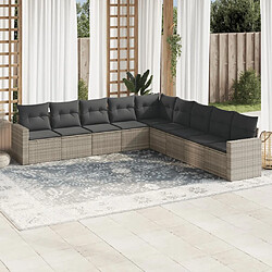 vidaXL Salon de jardin 9 pcs avec coussins gris clair résine tressée 