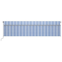 Avis Maison Chic Auvent manuel rétractable avec store | store extérieurs de porte | Marquise Brise-soleil et LED 6x3 m Bleu et blanc -GKD68743