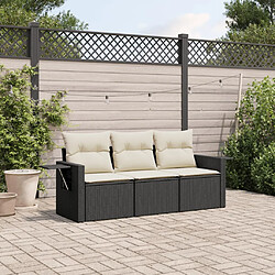 vidaXL Salon de jardin 3 pcs avec coussins noir résine tressée