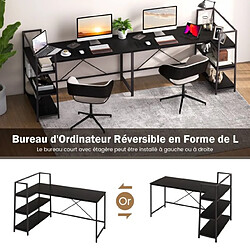 Avis Helloshop26 Bureau d'angle réversible avec étagère rangement table ordinateur en forme l avec bibliothèque 148 x 100 x 90 cm noir 20_0005651