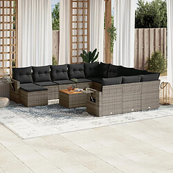 vidaXL Salon de jardin avec coussins 13 pcs gris résine tressée 