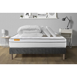 Septnuits Pack Memo Luxe 140 x 190 cm GRIS Pack matelas + sommier gris 140x190 Memo Luxe Ressorts ensachés + mémoire de forme 5 zones de confort MAXI épaisseur + Couette +