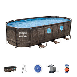 Piscine Hors-sol Tubulaire Bestway Power Steel Ovale Imitation Rotin 549x274x122 cm Épurateur à Cartouche de 5678 L/H