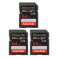 3pcs SANDISK Extreme Pro 64Go Carte Mémoire SDHC/SDXC 200Mo/S 90Mo/S UHS-I version 2022