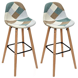 Toilinux Lot de 2 Tabourets de bar Patchwork - Bleu clair et Blanc Toilinux - Lot de 2 Tabourets de bar Patchwork - Bleu clair et Blanc - Design