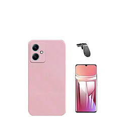 Jeu de films en verre trempé de la couverture 5D + Cas de silicone liquide + SuppOrt Magnétique L Voiture de conduite sécuritaire Phonecare pour Xiaomi Redmi 13C 5G - rose