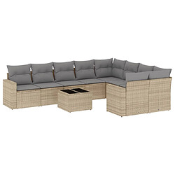 vidaXL Salon de jardin avec coussins 10 pcs beige résine tressée