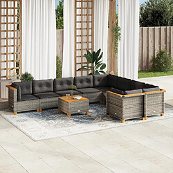 vidaXL Salon de jardin avec coussins 10 pcs gris résine tressée