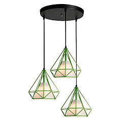 STOEX Suspension Luminaire Industrielle forme Diamant 25cm Contemporain, Lustre Abat-jour en Disque 3 Lamps E27 Vert