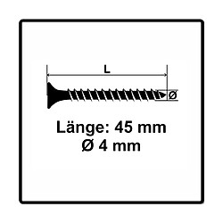 Fischer Power-Fast II FPF II Vis à bois aggloméré, 4,0x45 mm - tête fraisée, empreinte TX, zingué blanc, filetage total, passivé bleu - 200 pcs (670160) 