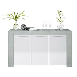 Buffet avec 3 portes coloris Blanc Artik / Ciment en mélamine - Dim: 80 x 144 x 42 cm -PEGANE- 