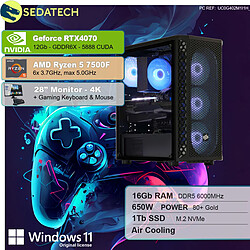 Sedatech Pack PC Gamer • AMD Ryzen 5 7500F • RTX4070 • 16 Go DDR5 • 1To SSD M.2 • Windows 11 • Moniteur 28"