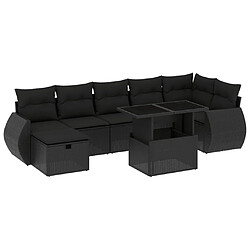 vidaXL Salon de jardin 8 pcs avec coussins noir résine tressée