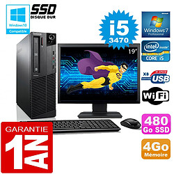 PC Lenovo M92p SFF Core I5-3470 Ram 4Go Disque 480 Go SSD Wifi W7 Ecran 19" · Occasion 