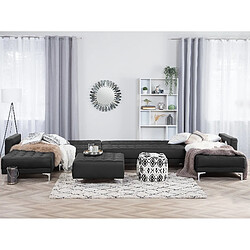 Acheter Beliani Grand canapé avec pouf ottoman Cuir PU Symétrique Noir ABERDEEN