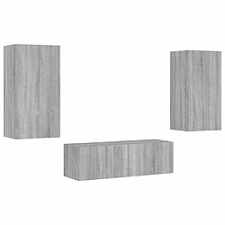 Avis Maison Chic Lot de 3 Meuble TV muraux, Banc TV avec lumières LED pour salon, Meuble de rangement sonoma gris -GKD24828