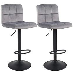 Decoshop26 Lot de 2 tabourets de bar avec dossier tissu velours gris hauteur réglable repose-pieds TDB09154