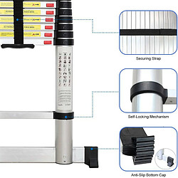 Échelle Télescopique Pliante, Charge Maximale : 150 kg - 3.8m (1.9M+1.9M) pas cher