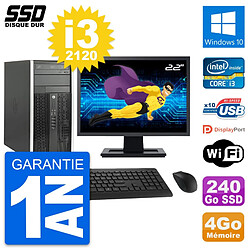 PC Tour HP 6300 CMT Ecran 22" Intel i3-2120 RAM 4Go SSD 240Go Windows 10 Wifi · Occasion 