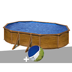 Kit piscine acier aspect bois Gré Pacific ovale 6,34 x 3,99 x 1,22 m + Bâche à bulles