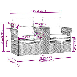 vidaXL Canapé de jardin 2 places avec tabourets noir résine tressée pas cher