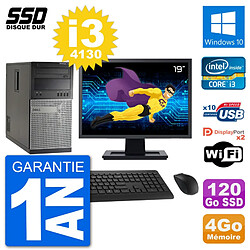 PC Tour Dell 7020 Ecran 19" Intel Core i3-4130 RAM 4Go SSD 120Go Windows 10 Wifi - Occasion