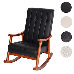 Mendler Fauteuil à bascule HWC-K10, fauteuil à bascule Fauteuil relax ~ Similicuir noir, piétement aspect noyer