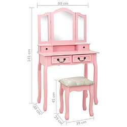 vidaXL Ensemble de coiffeuse avec tabouret Rose 80x69x141 cm Paulownia pas cher