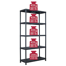 vidaXL Étagère de rangement Noir 260 kg 90x40x180 cm Plastique pas cher