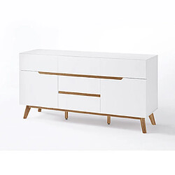 Avis Mes Buffet 2 portes 5 tiroirs 145x40x76 cm blanc mat et chêne - MAXEY