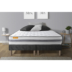 Septnuits Ensemble Memo Spring 180 x 200 cm Matelas 180x200 + double sommiers gris 90x200 Memo Spring Ressorts ensachés 3 zones de confort MAXI épaisseur