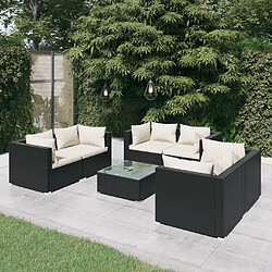 vidaXL Salon de jardin 7 pcs avec coussins Résine tressée Noir