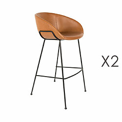 Mes Lot de 2 chaises de bar H76 cm en PU marron - FESTON