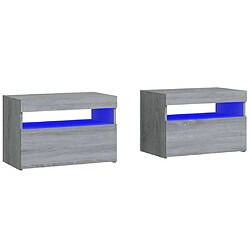 vidaXL Tables de chevet 2 pcs et lumières LED Sonoma gris 60x35x40 cm