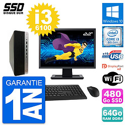 PC HP ProDesk 600 G3 SFF Ecran 22" i3-6100 RAM 64Go SSD 480Go Windows 10 Wifi · Occasion 