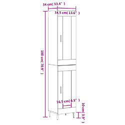 vidaXL Buffet haut Sonoma gris 34,5x34x180 cm Bois d'ingénierie pas cher