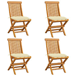 vidaXL Chaises de jardin et coussins blanc crème lot de 4 Teck massif 