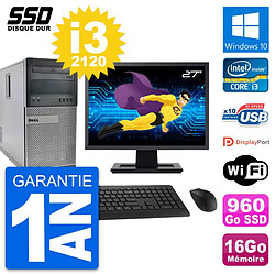 PC Tour Dell 990 Ecran 27" Intel Core i3-2120 RAM 16Go SSD 960Go Windows 10 Wifi · Occasion 